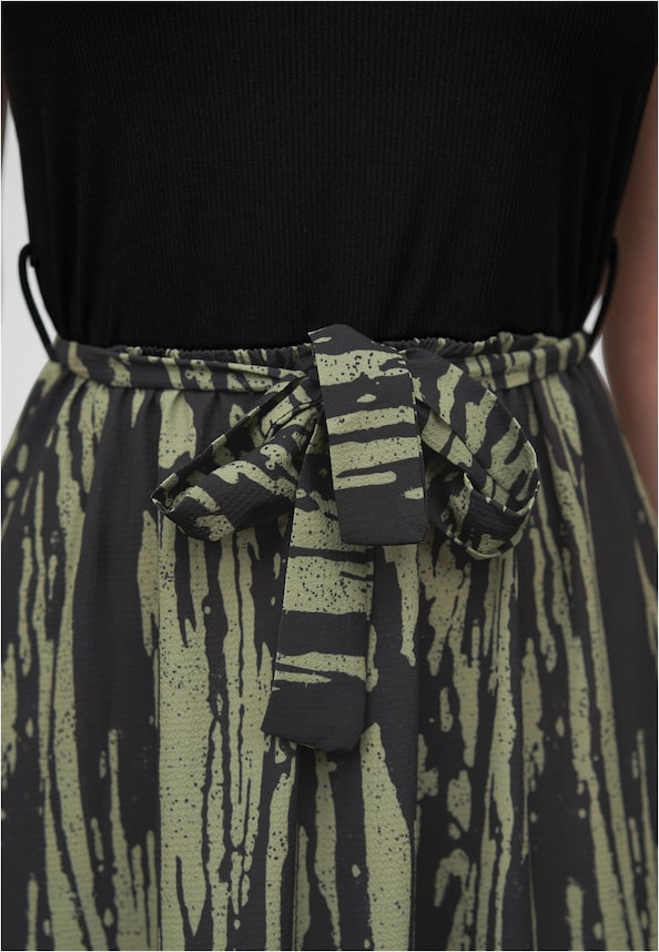 Cloud5ive Damen 2-Tone Kleid mit Bindegürtel und Abstrakt Print-2