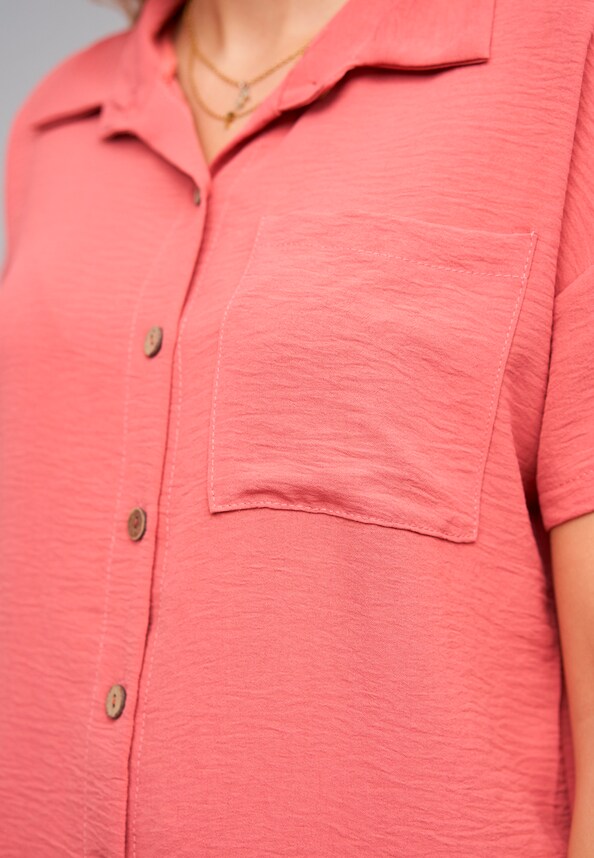 Musselin Kurzarm Hemd mit Knopfleiste und Brusttasche-2