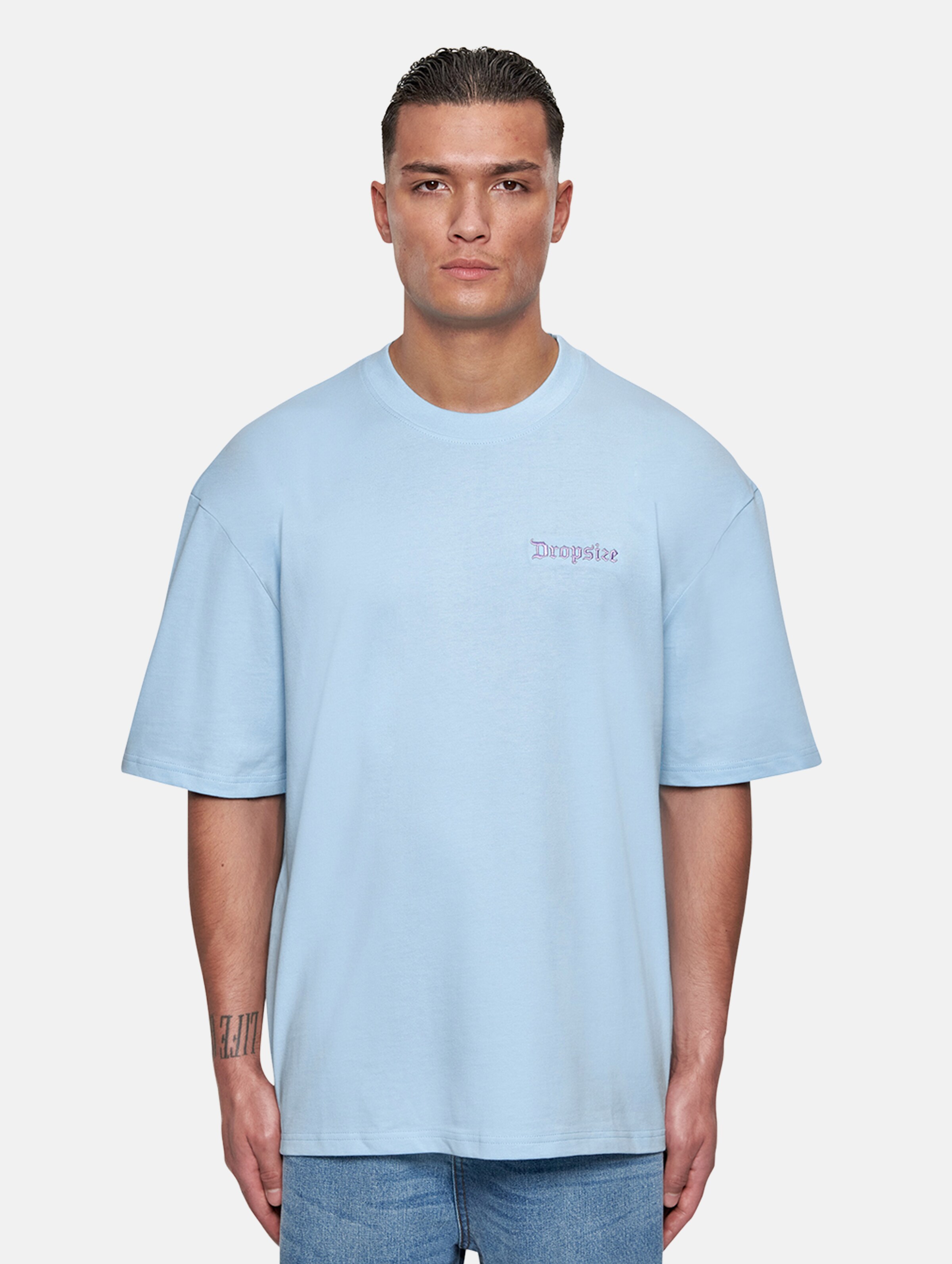 Dropsize Heavy Oversize Embo T-Shirt op kleur blauw, Maat XS