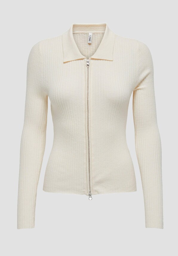 Ibi Rib O-Neck Zipper Cardi-0