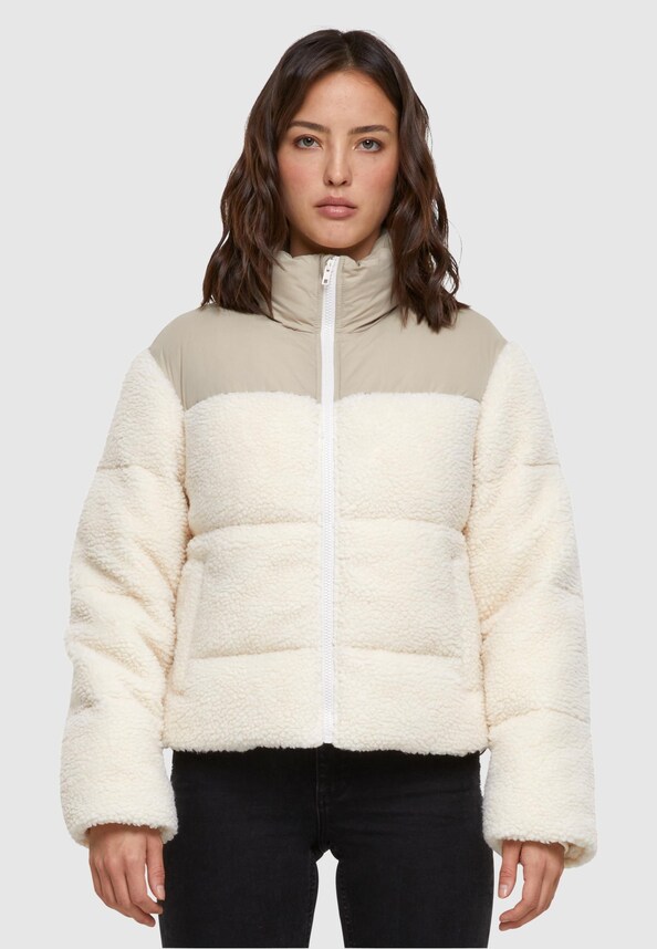 Ladies Short Sherpa Mix Puffer Jacket-4