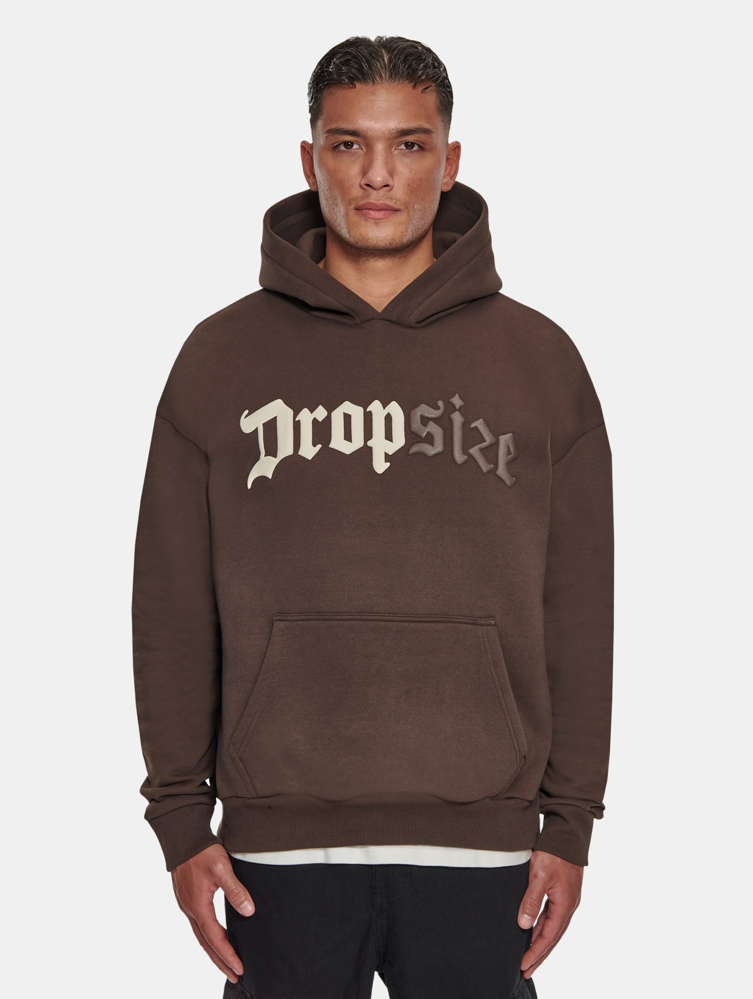 Dropsize Heavy Oversize Split Logo Hoodies Mannen op kleur bruin, Maat L
