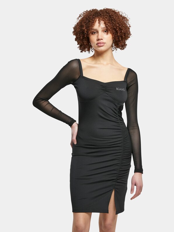 KK Small Retro Satin Long Sleeve Dress black-0