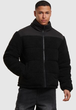 Fabric Mix Teddy Puffer Jacket