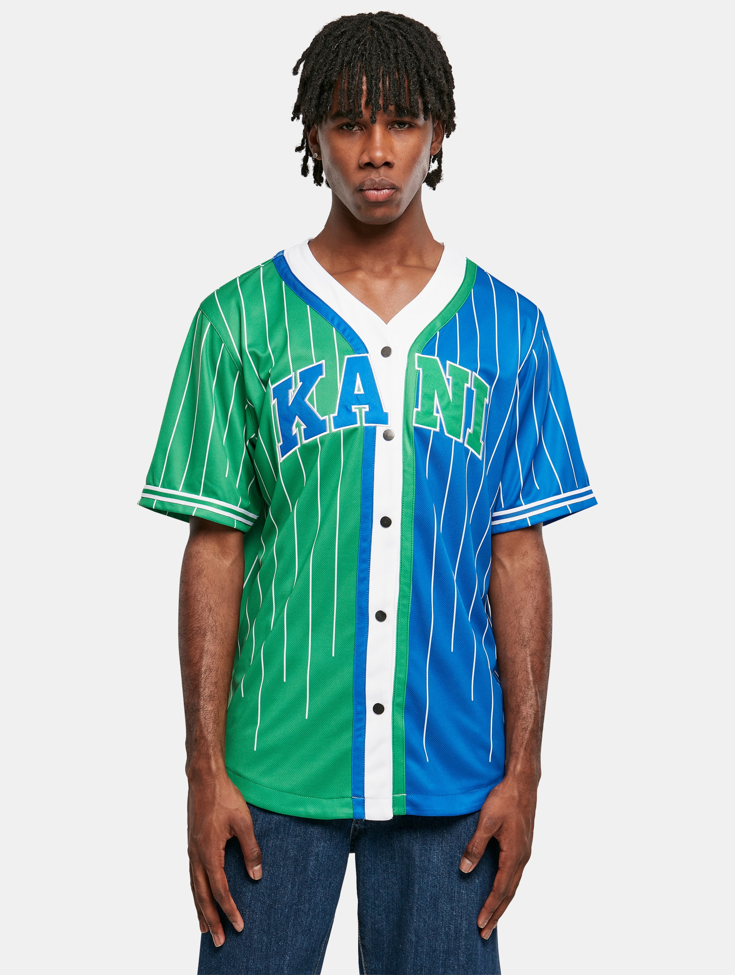 Karl Kani Serif Pinstripe Block Baseball Shirt Mannen op kleur groen, Maat M