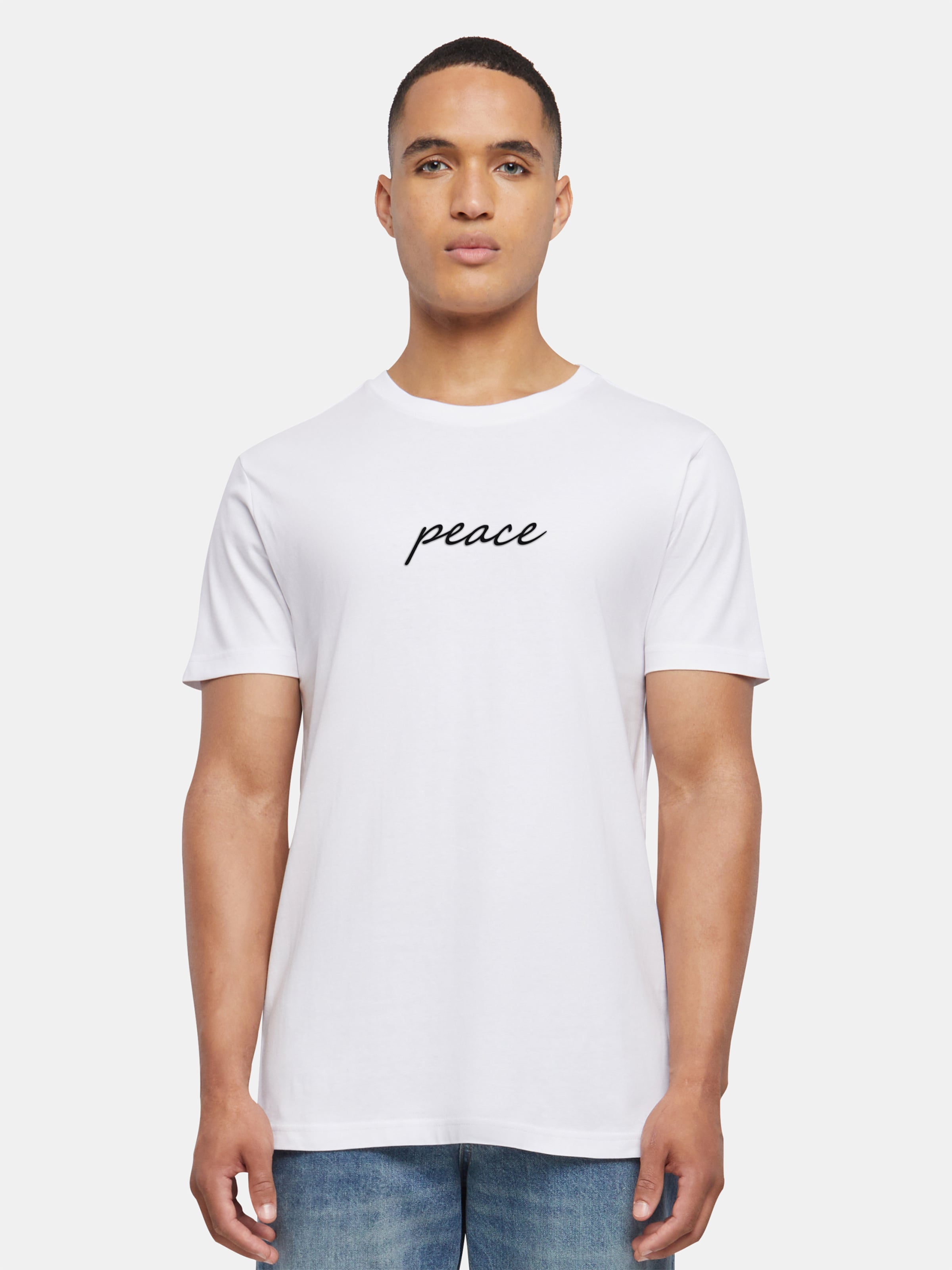 Mister Tee - Peace Wording EMB Heren T-shirt - XL - Wit