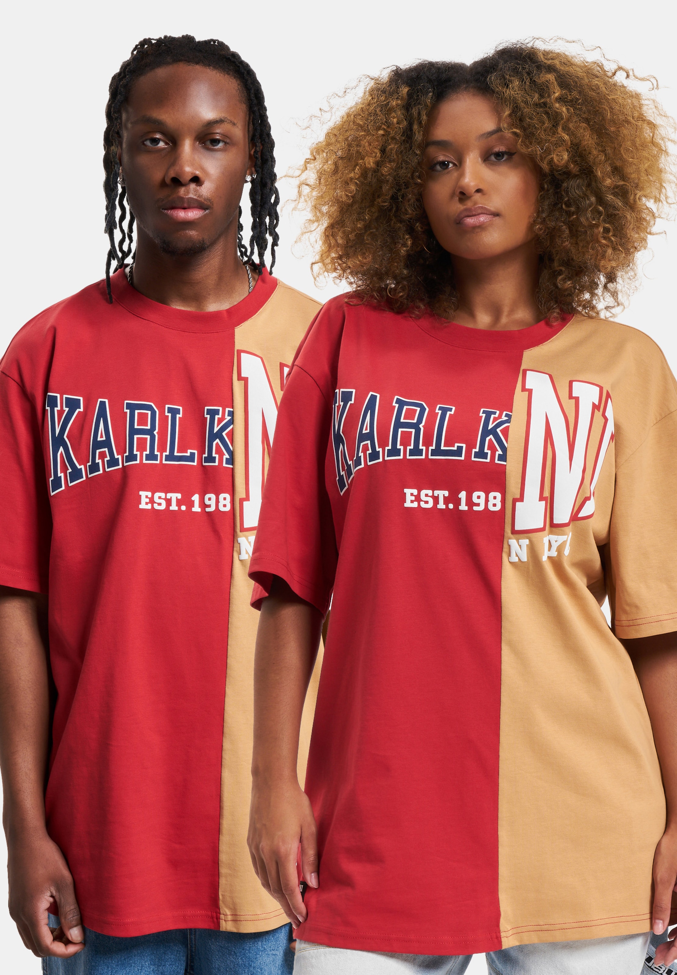 Karl Kani Woven Retro Split T-Shirt Vrouwen op kleur rood, Maat XL