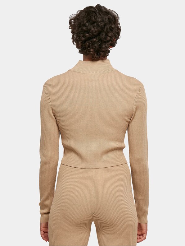  Ladies Cropped Rib Knit Zip -1