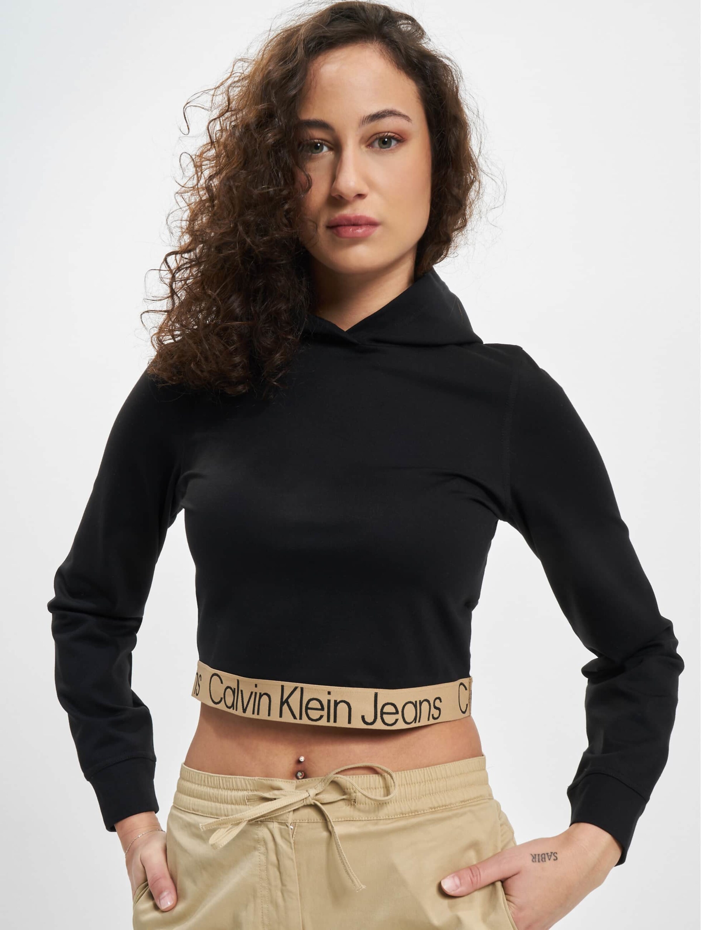 Calvin Klein Jeans Logo Tape Milano Hoodie Vrouwen op kleur zwart, Maat L