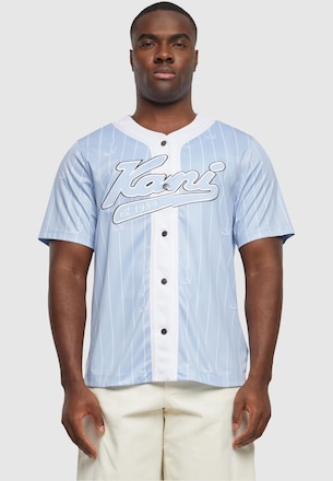 KM242-008-3 Karl Kani Varsity Logo Pinstripe Baseball Shirt
