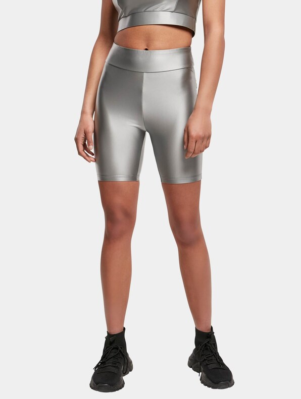 Ladies Highwaist Shiny Metallic Cycle Shorts-0