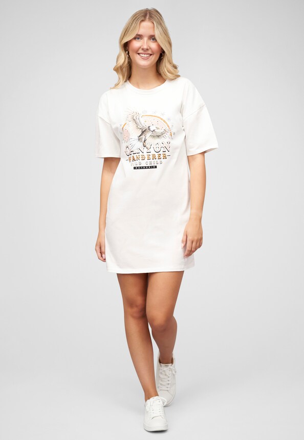 T-Shirt Kleid mit Adler Print und Rundhals-5