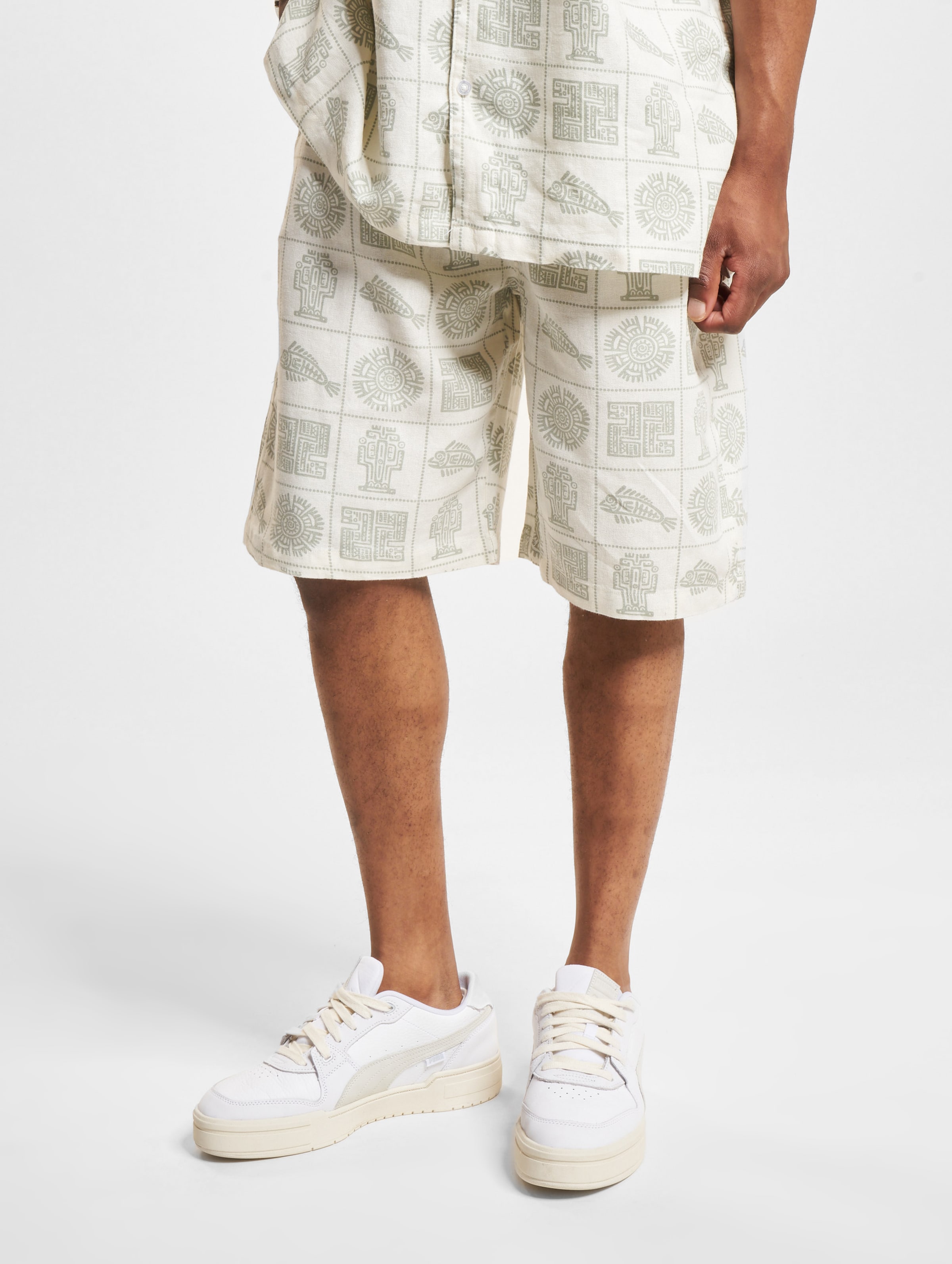 Denim Project Printed Linen Relaxed Short Männer,Unisex op kleur wit, Maat XL