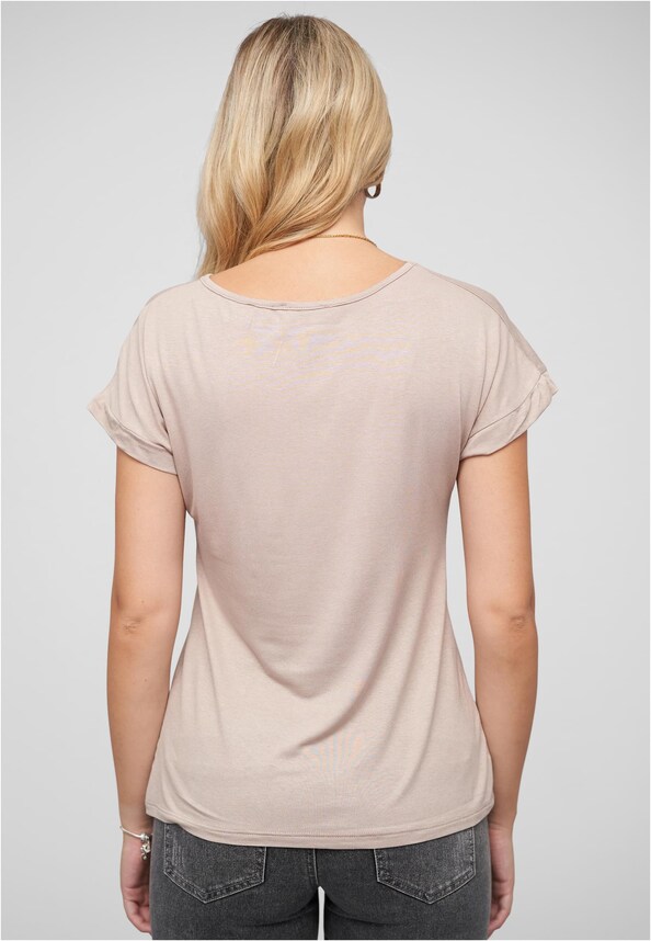 Viskose T-Shirt mit Ärmelumschlag und Rundhals-1