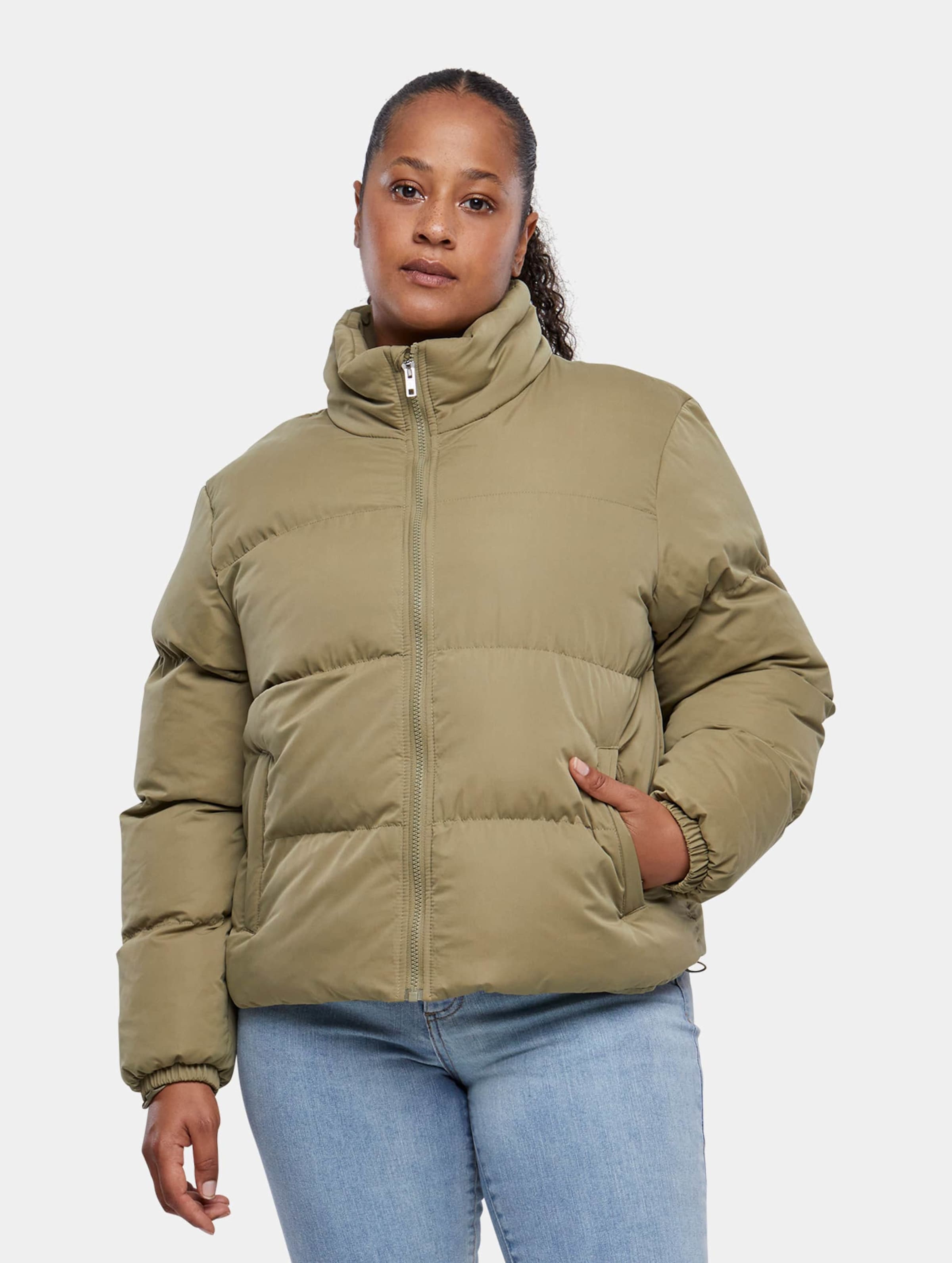 Urban Classics - Ladies Short Peached Puffer Jacket tiniolive 3XL Puffer jacket - 3XL - Olijfgroen