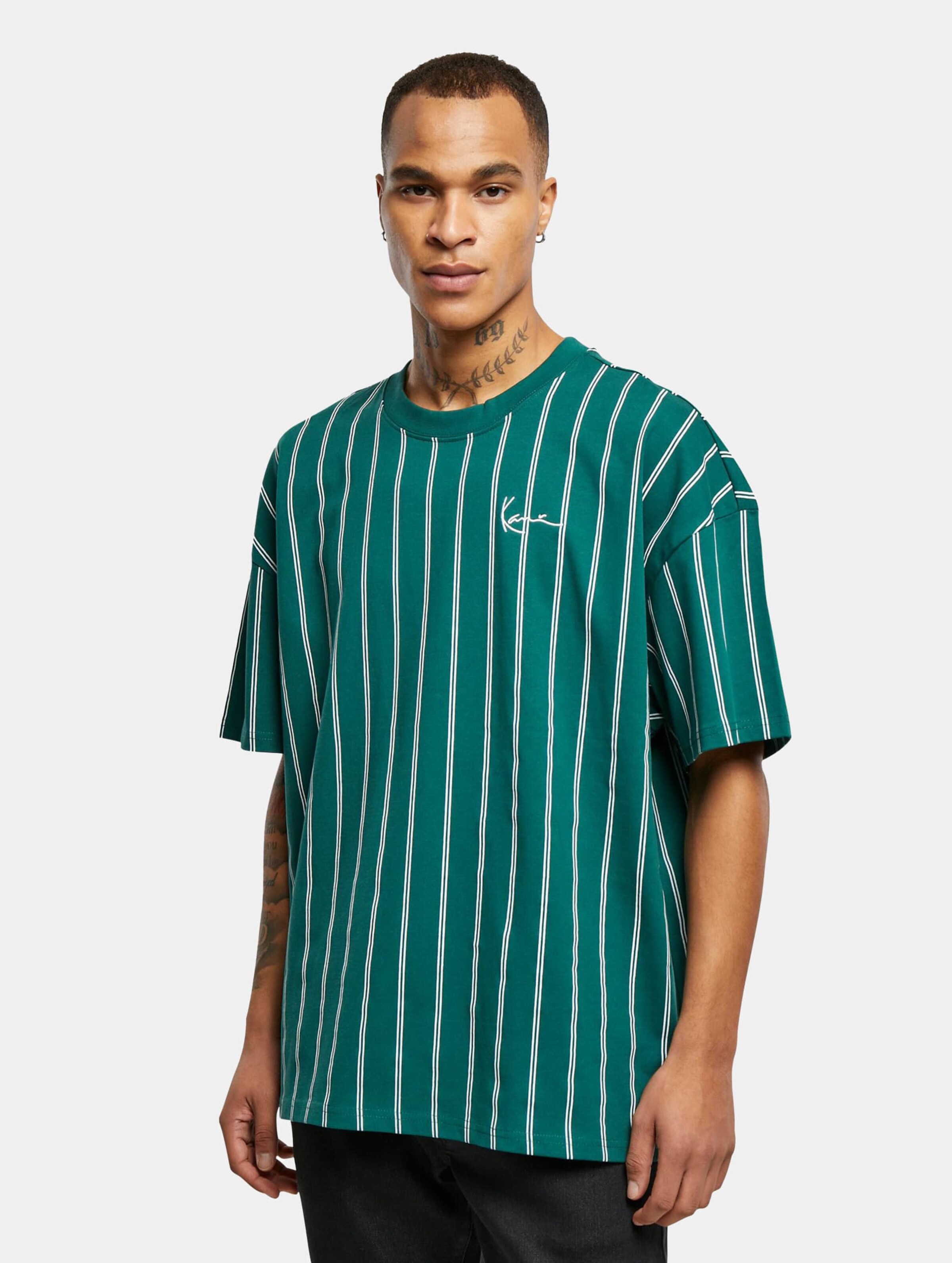 Karl Kani KM224-046-2 KK Chest Signature Boxy Heavy Jersey Pinstripe Tee Mannen op kleur groen, Maat XXL