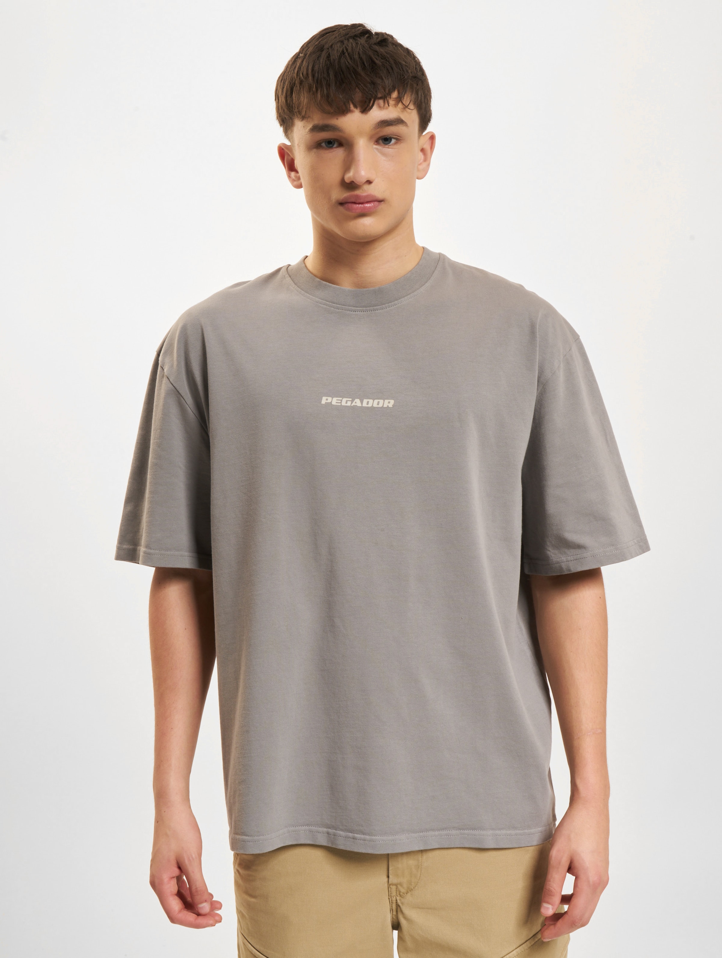 PEGADOR Colne Logo Oversized T-Shirts Mannen op kleur grijs, Maat L