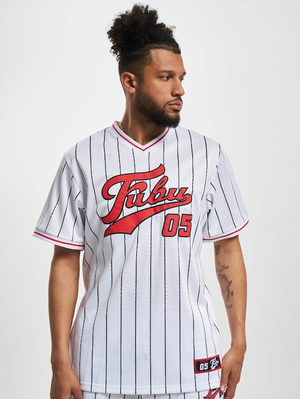 FM231-005-1 FUBU Varsity Pinstriped Mesh Tee-2