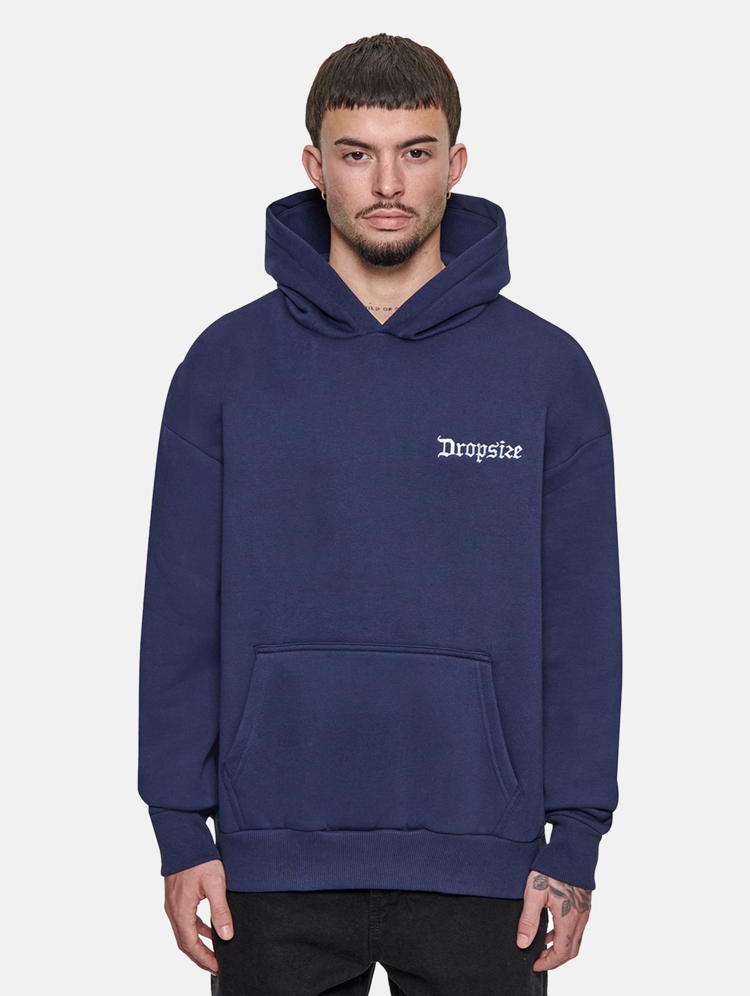 Dropsize Heavy Oversize Embo Hoodies op kleur blauw, Maat S