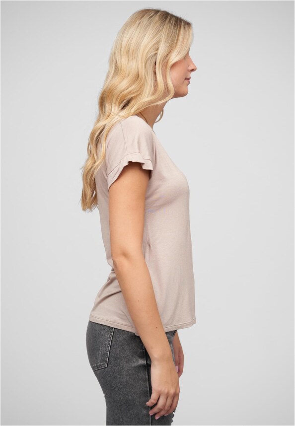 Viskose T-Shirt mit Ärmelumschlag und Rundhals-3