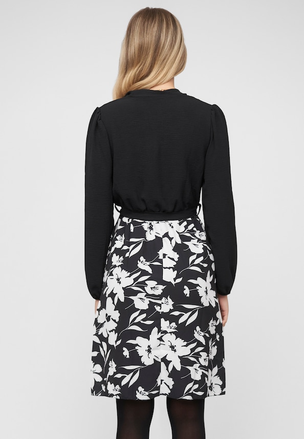 Cloud5ive Kleid mit Bindegürtel Langarm Flower Print-1