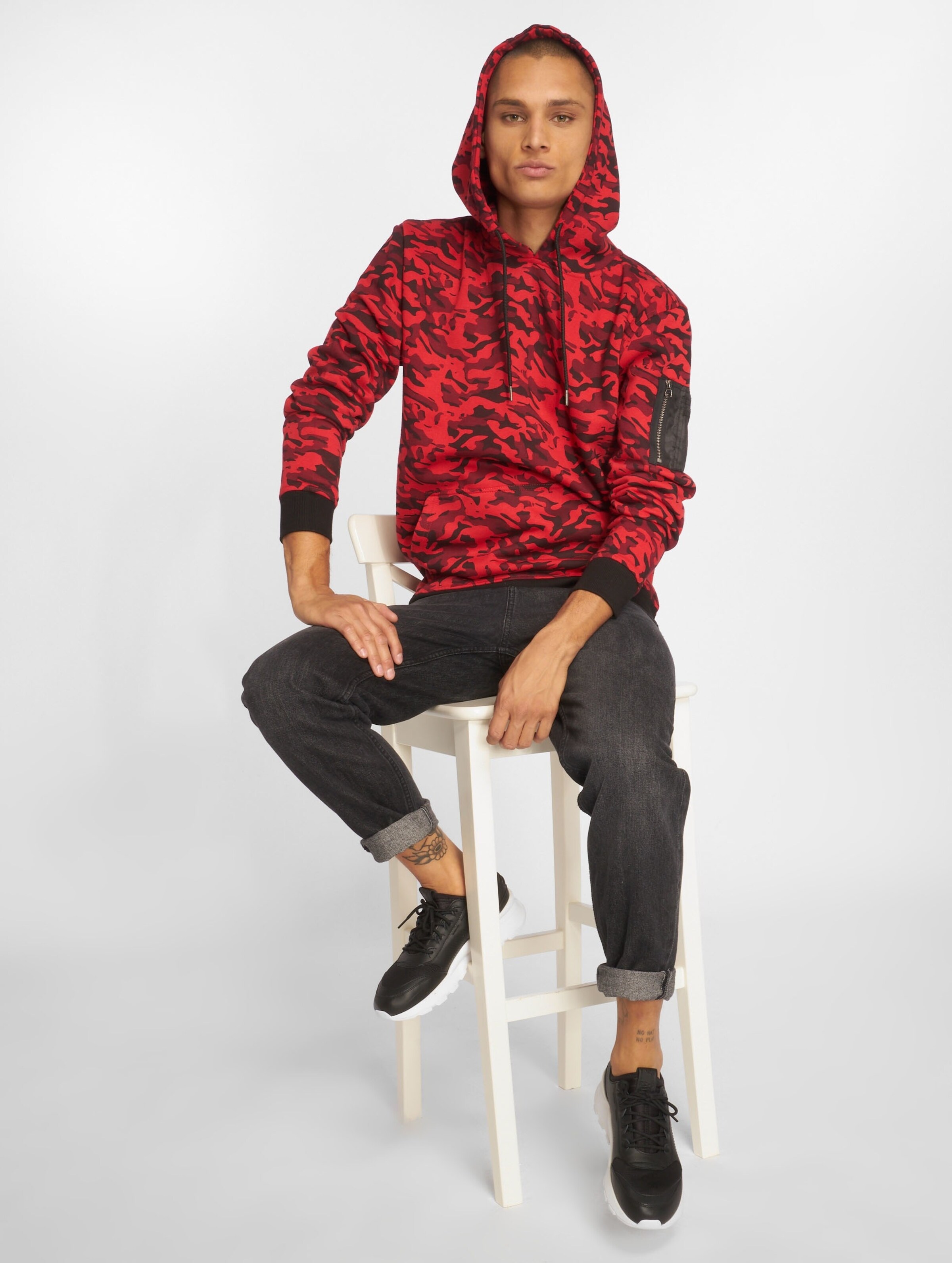 Red camouflage hooded online bomber