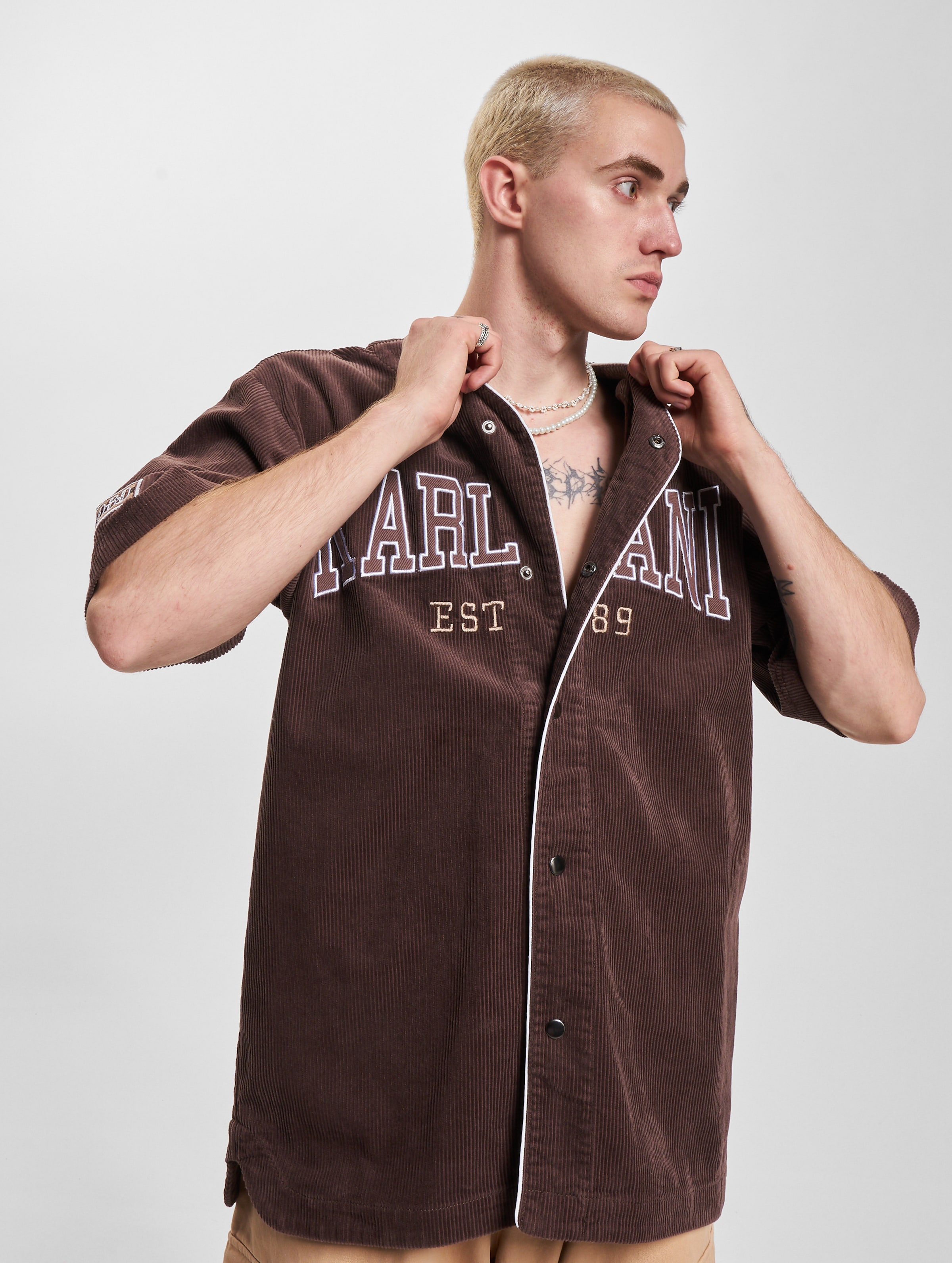 Karl Kani KM234-020-1 Woven Retro Corduroy Baseball T-Shirts Männer,Unisex op kleur bruin, Maat S