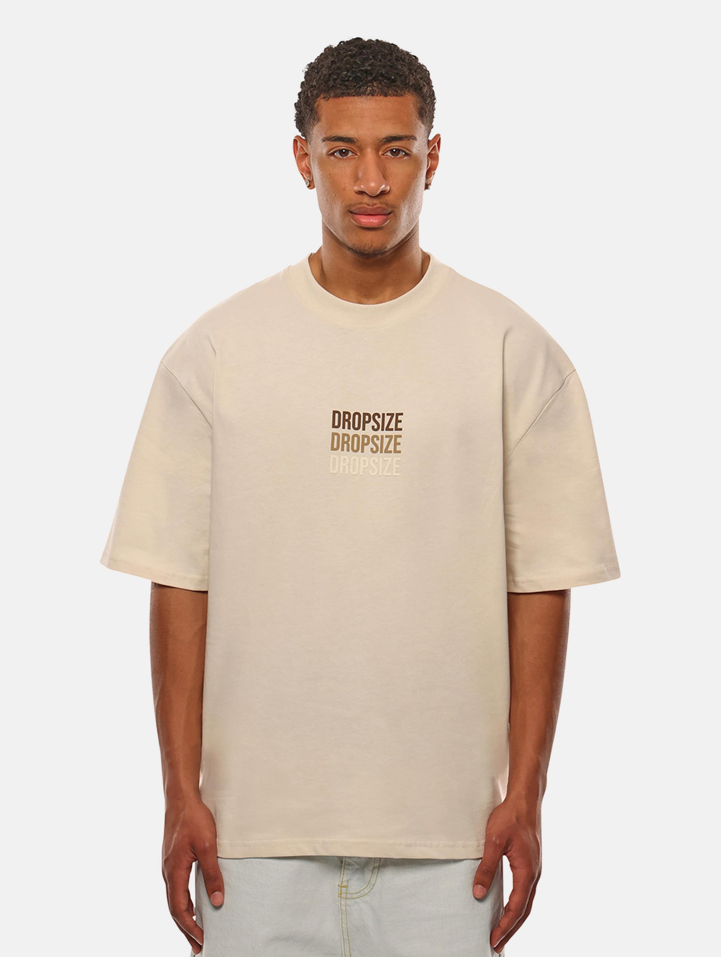 Dropsize Heavy Oversize Staple Logo T-Shirts op kleur beige, Maat XS