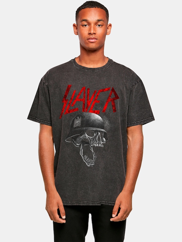 Slayer - Grayscale Helmet Acid Washed Oversize-0