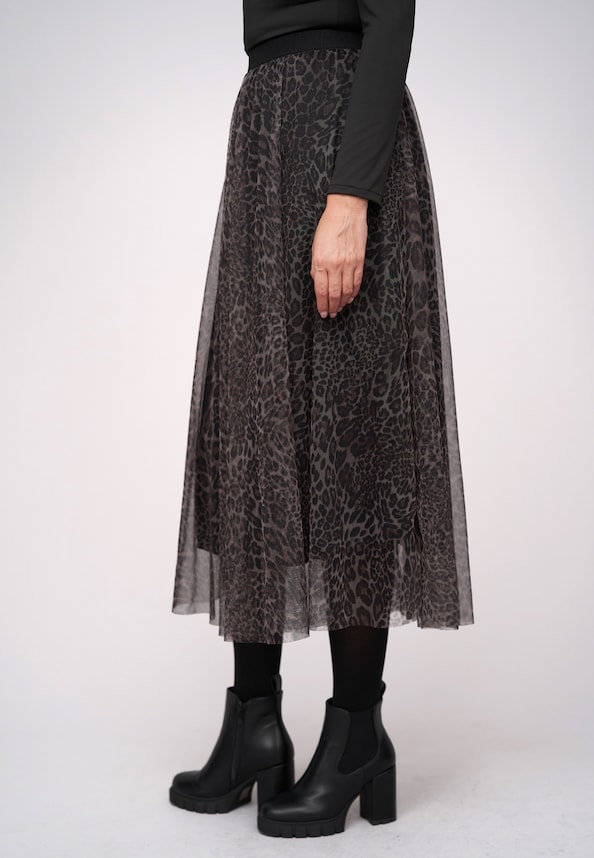 Longform Skirt 2-layered with leo print-2