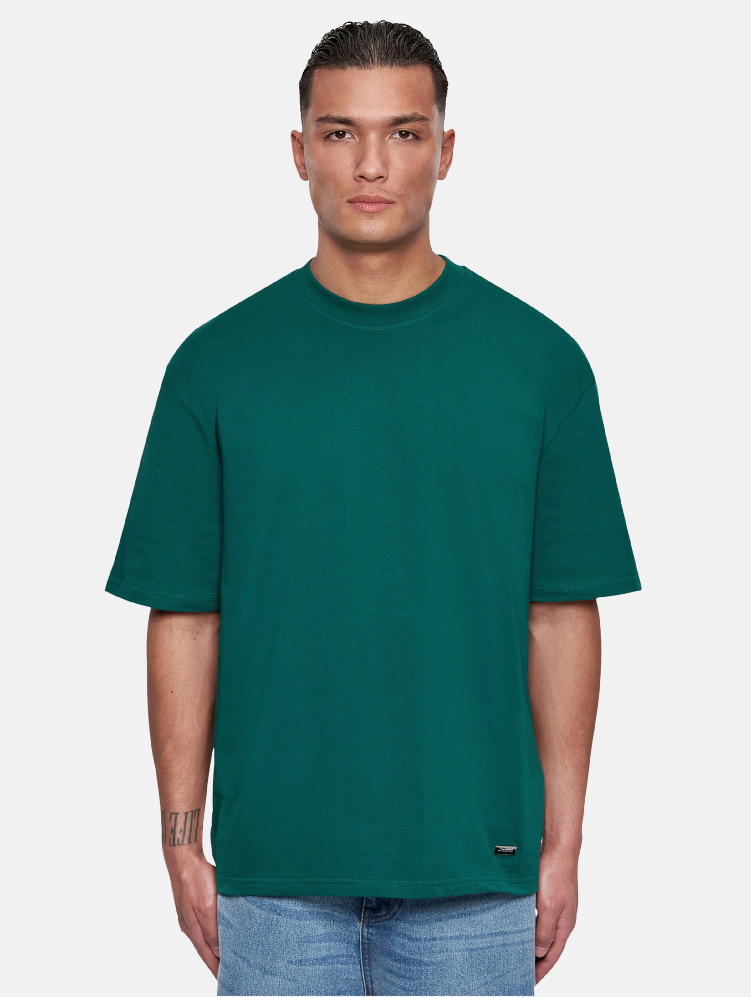 Dropsize Heavy Oversize Metal Patch Basic T-Shirts op kleur groen, Maat XL