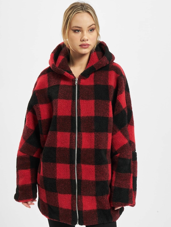 Ladies Hooded Oversized Check Sherpa-2
