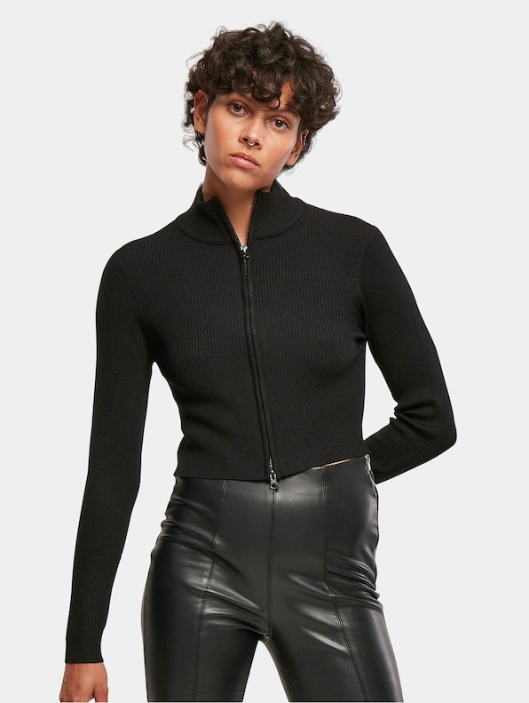 Ladies Cropped Rib Knit Zip-0
