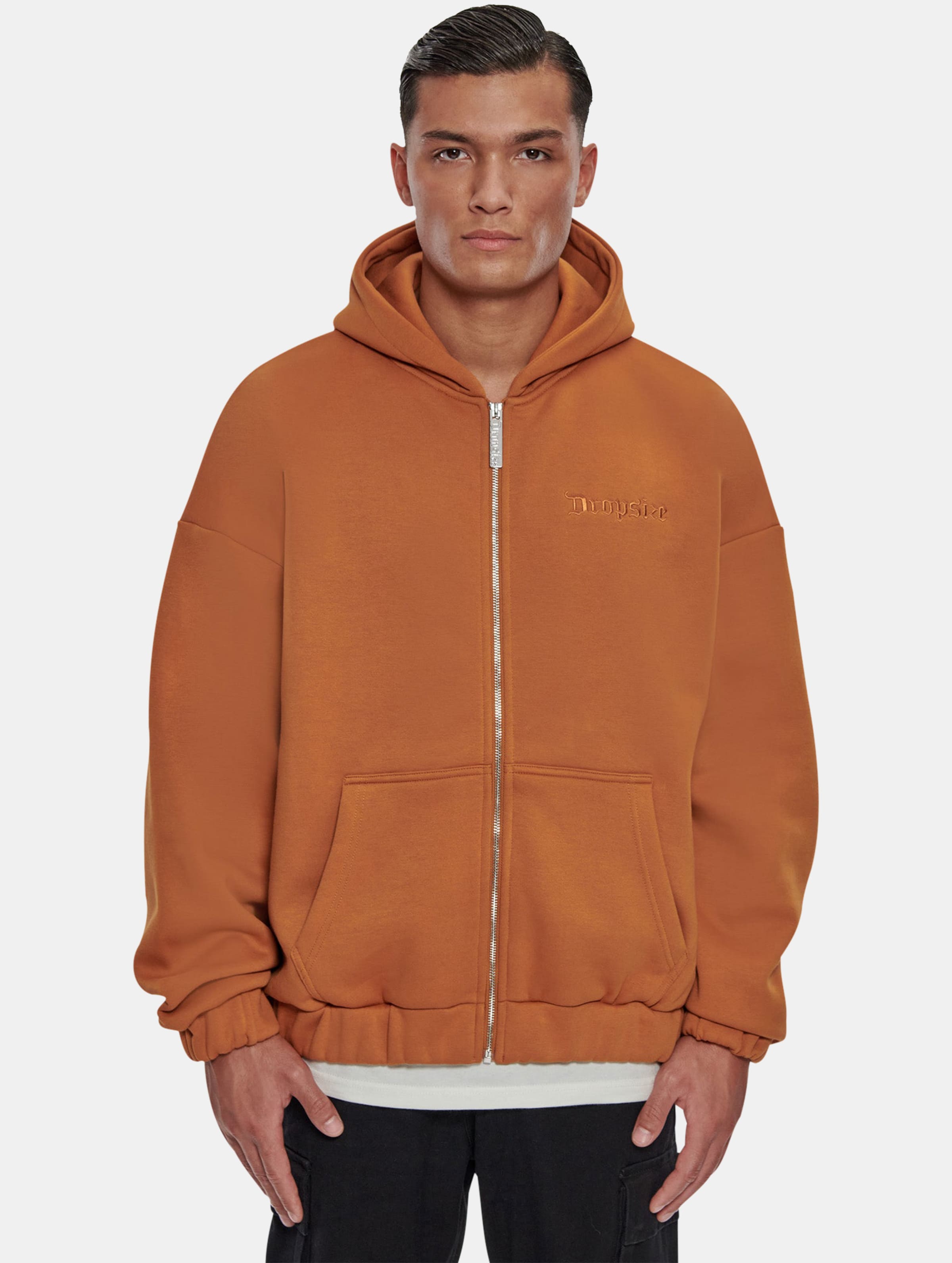 Dropsize Super Heavy Oversized Zip-Hoodie Mannen op kleur oranje, Maat L
