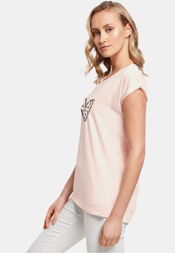 Ladies Valentines Day - Leopard Heart Extended Shoulder Tee-2