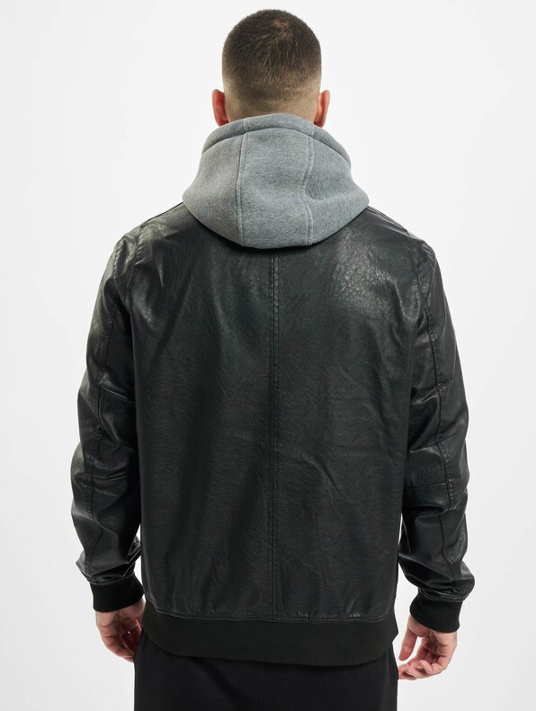 Fleece Hooded Fake Leather -1