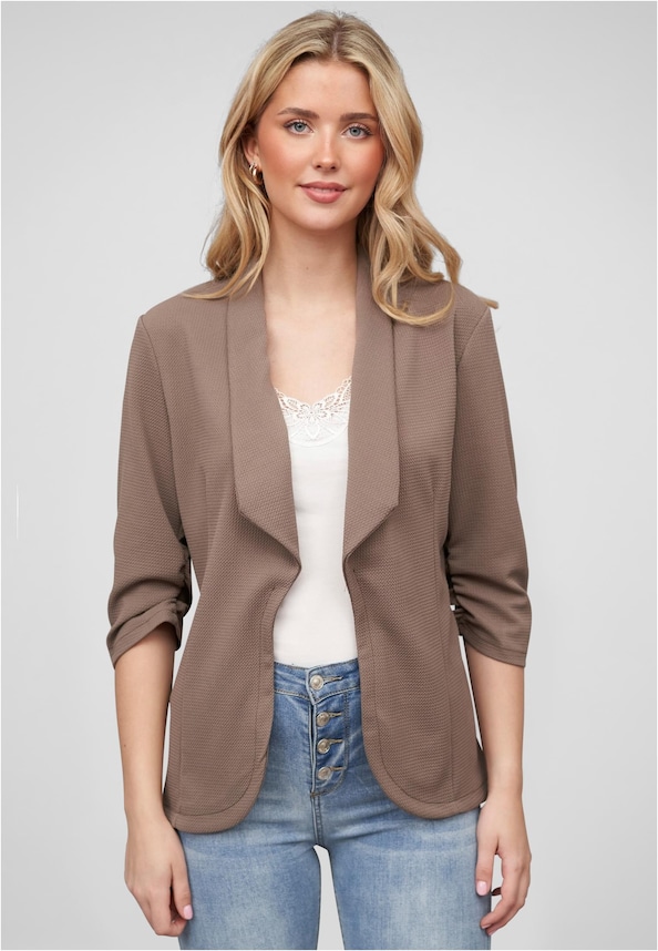 Cloud5ive Damen Blazer mit gerafften 3/4 Ärmeln und Strukturstoff-0
