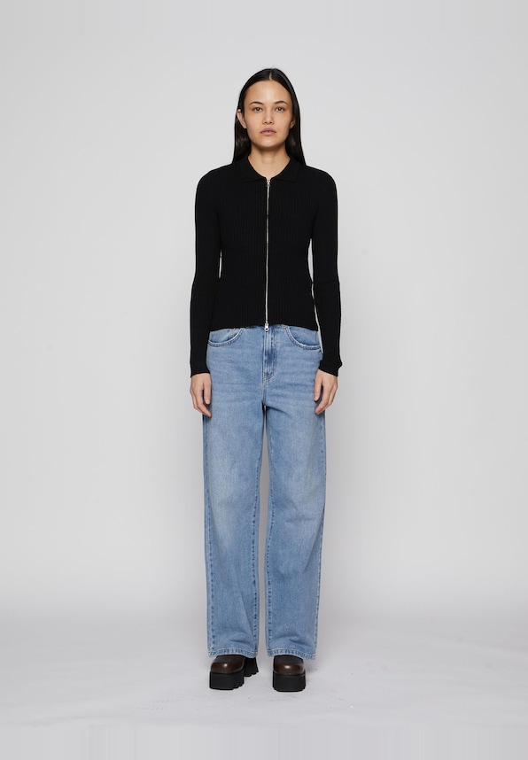 Ibi Rib O-Neck Zipper Cardi-4