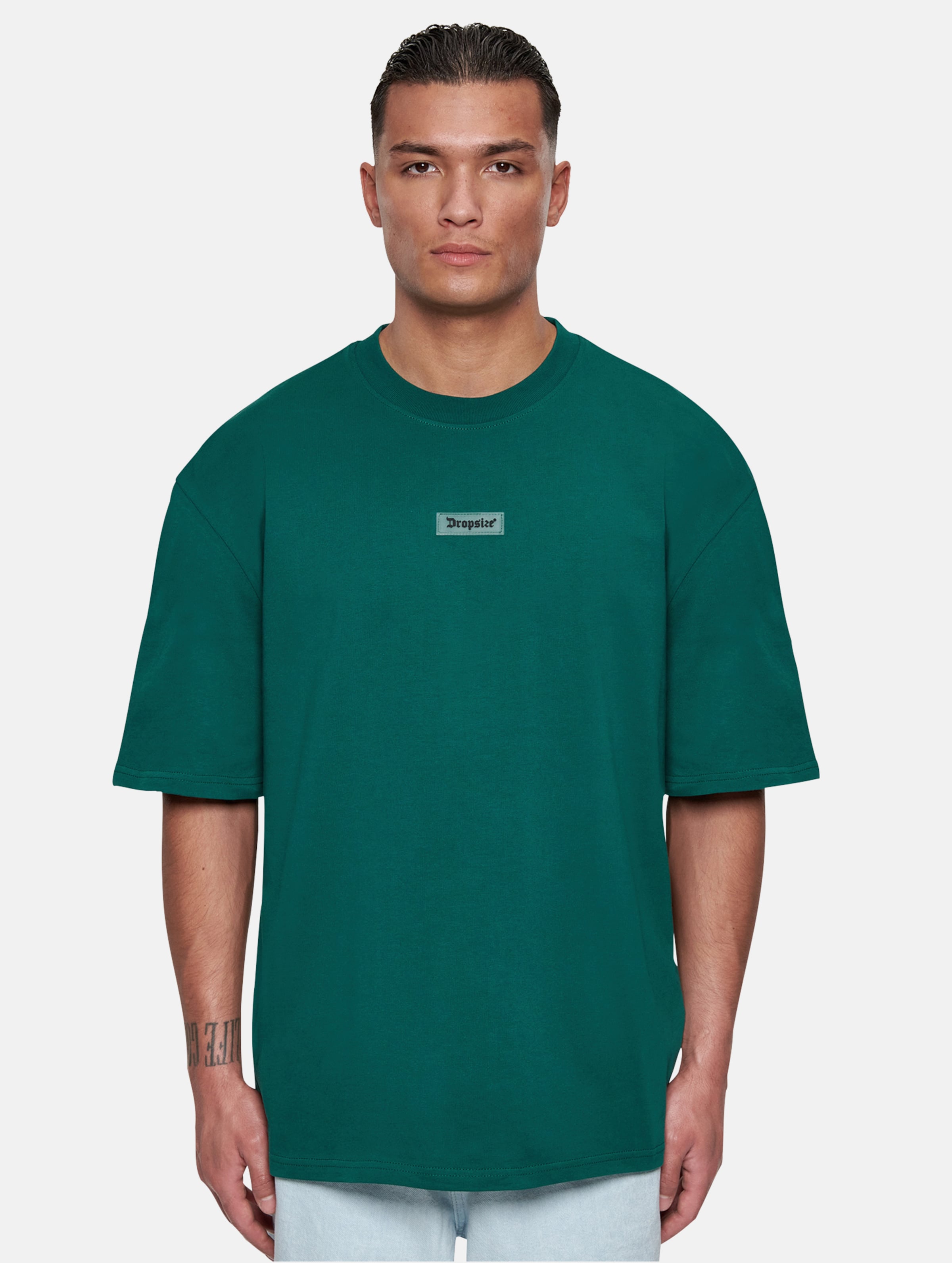 Dropsize Heavy Oversize Front Rubber Patch T-Shirts op kleur groen, Maat L