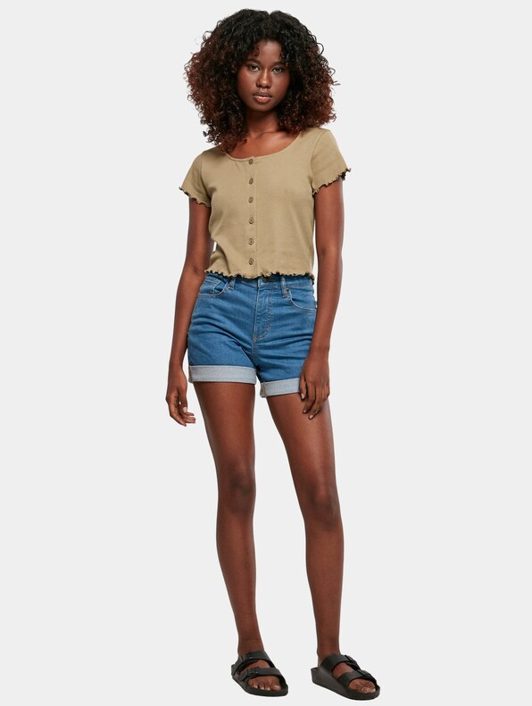 Ladies Cropped Button Up Rib -3