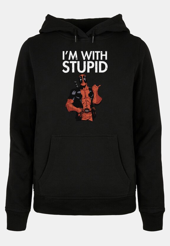 Ladies Deadpool - I Am With Stupid Basic Hoody-4