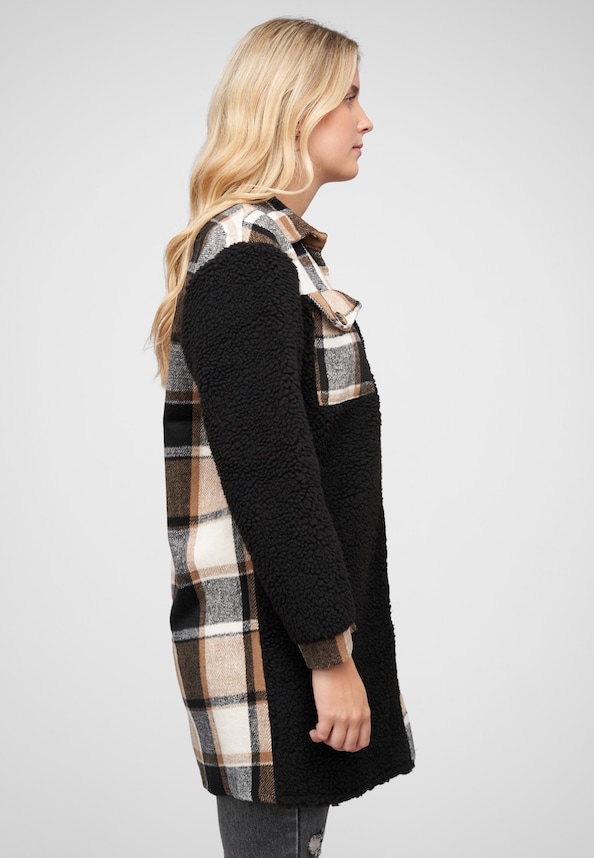 Teddyfell Shacket-Jacke Mantel mit 2 Brusttaschen-3