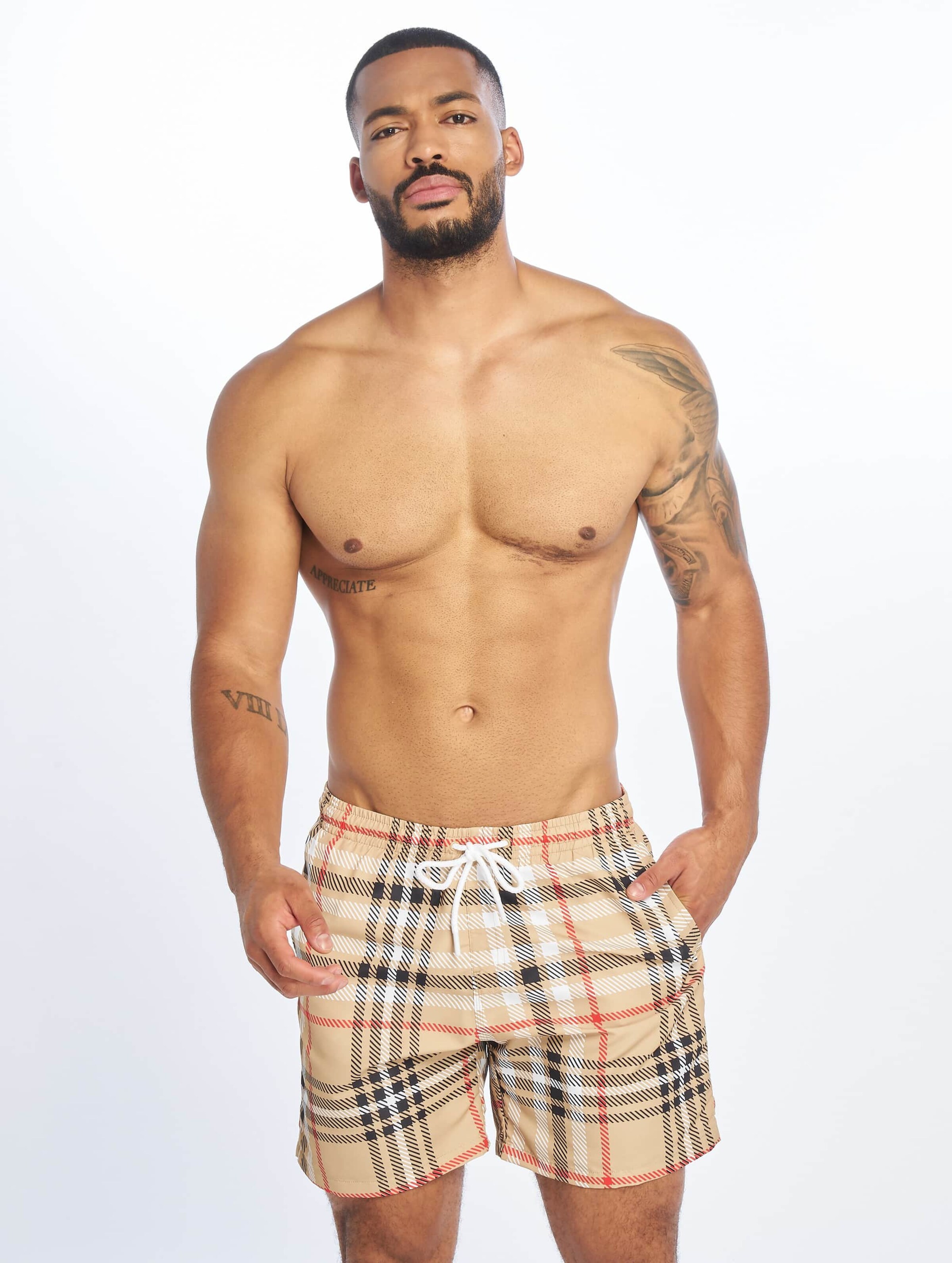 Urban Classics Check Swim Shorts Mannen op kleur beige, Maat 5XL