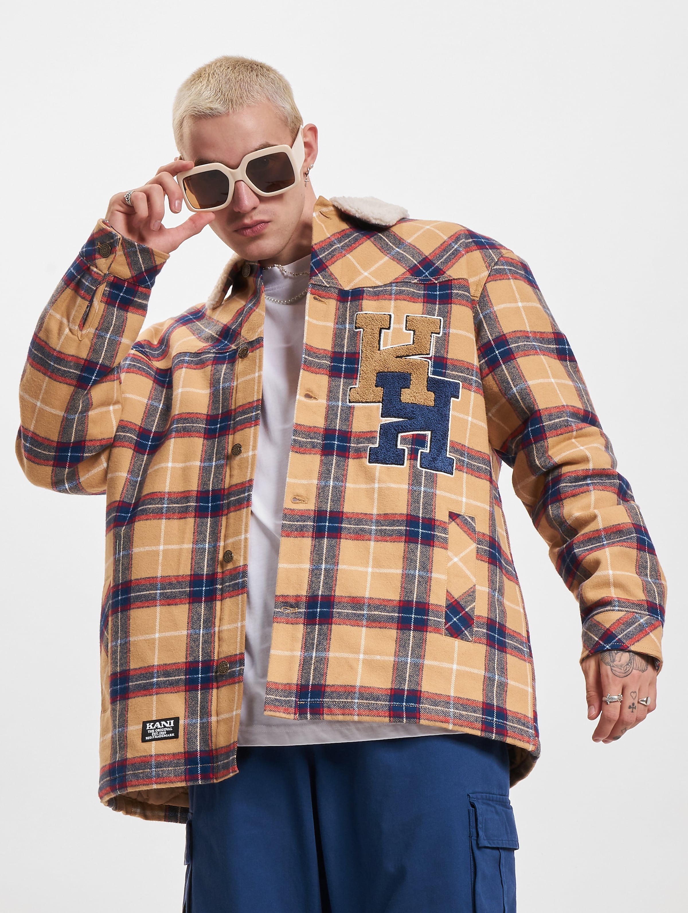 Karl Kani KU234-006-1 Woven Retro Heavy Flannel Übergangsjacken Männer,Unisex op kleur beige, Maat XXL