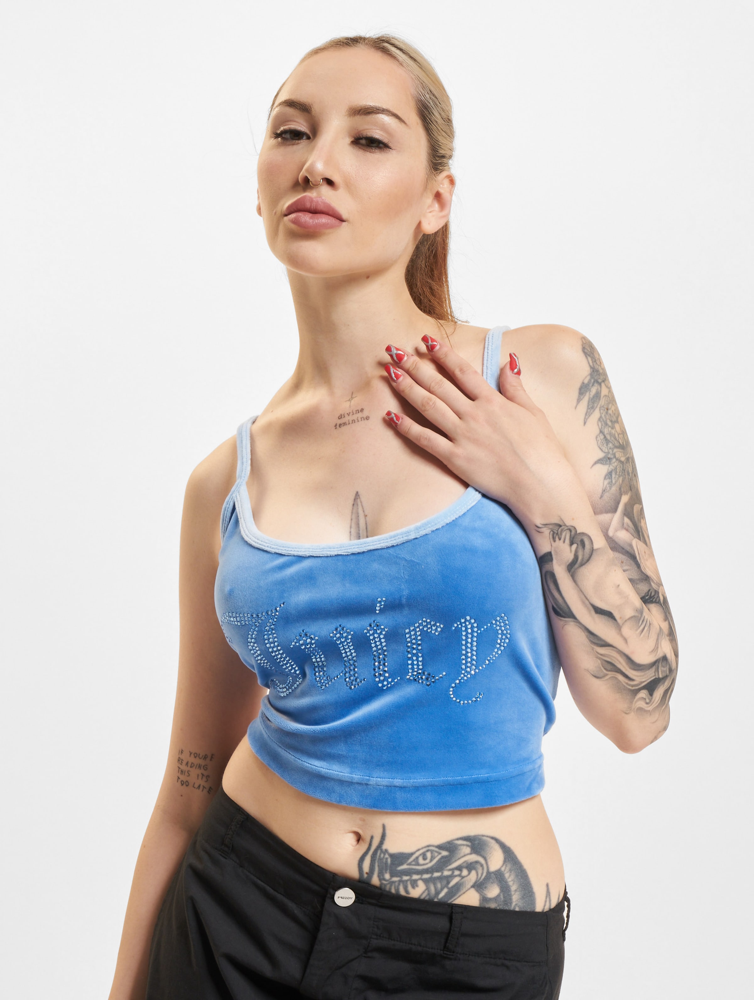 Juicy Couture Contrast Tyra Velour Crop Top op kleur blauw, Maat XL