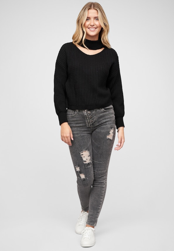 Pullover mit Stehrollkragen und V-Ausschnitt-4