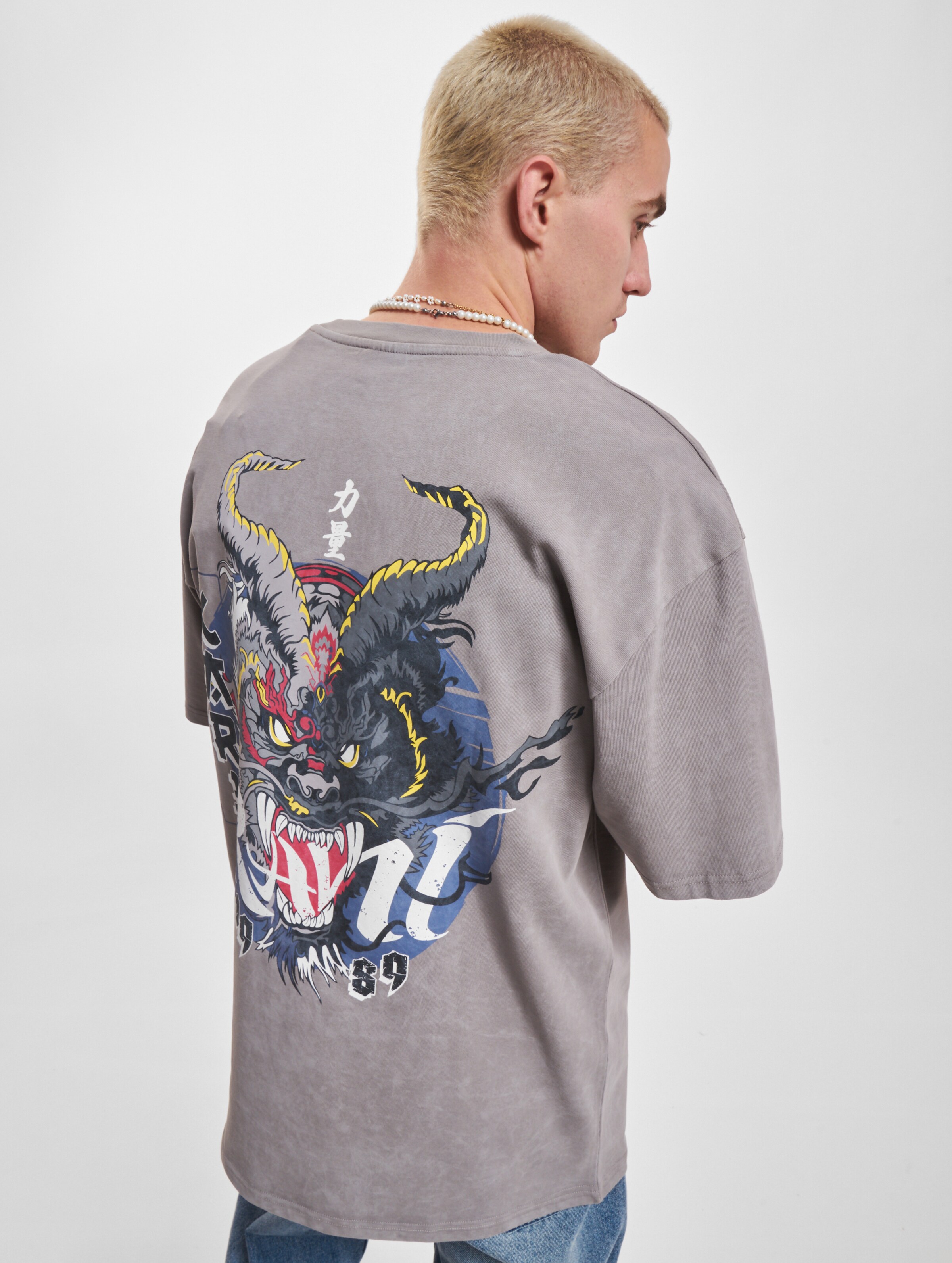 Karl Kani Small Signature Washed Heavy Jersey Dragon T-Shirt Mannen op kleur grijs, Maat M