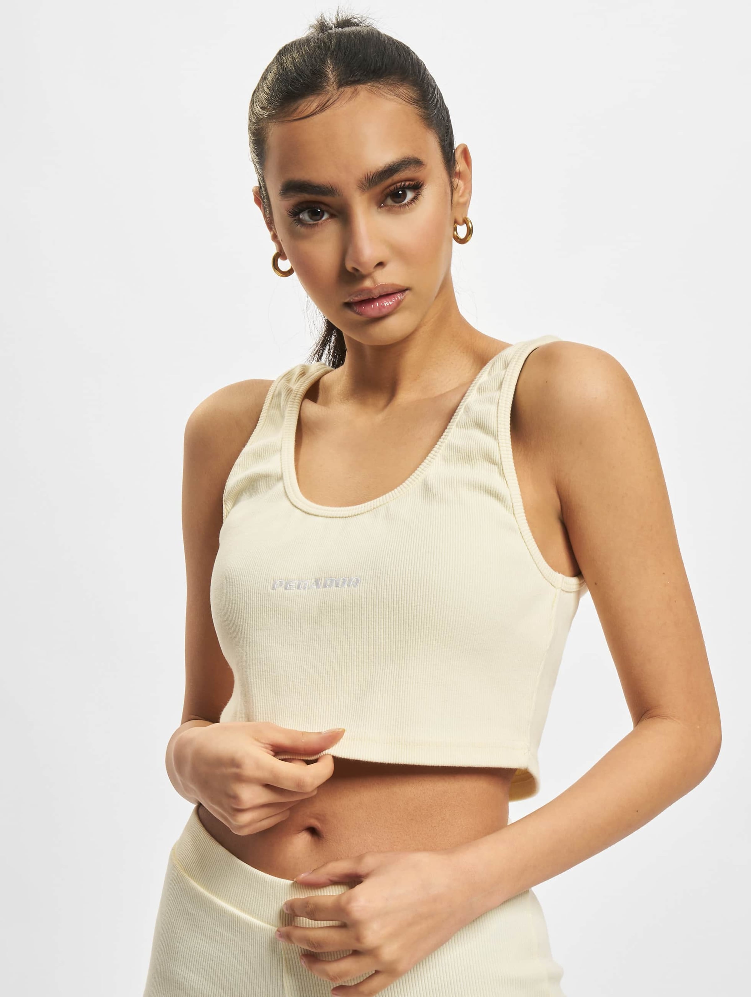 PEGADOR Ruby Rib Crop Top op kleur beige, Maat M