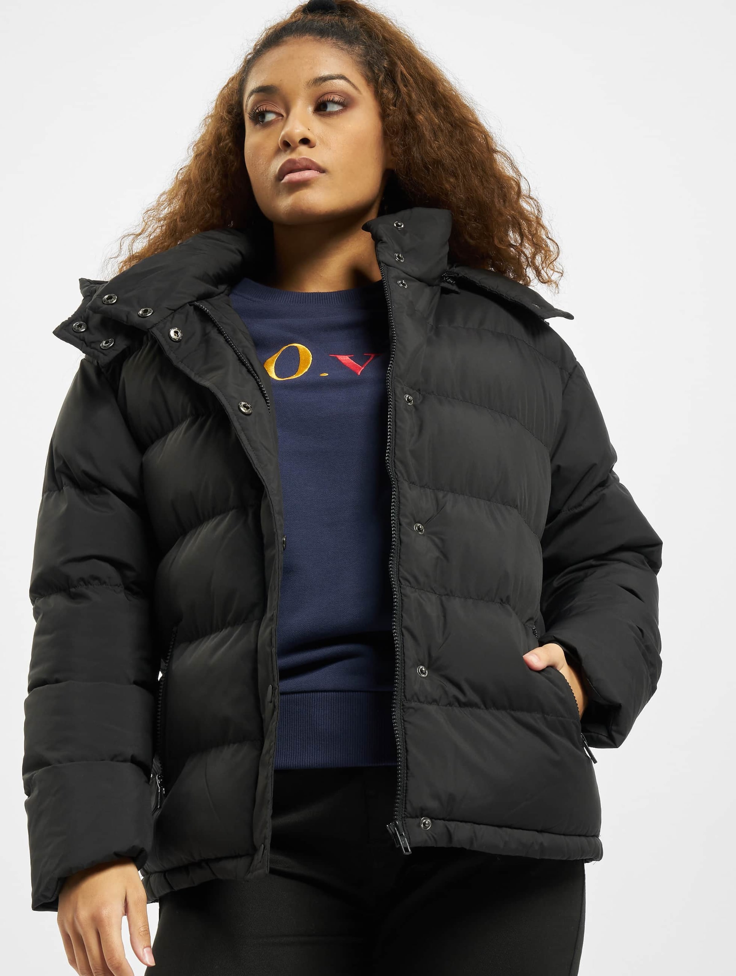 Urban Classics Hooded Puffer Jacket Vrouwen op kleur zwart, Maat XS