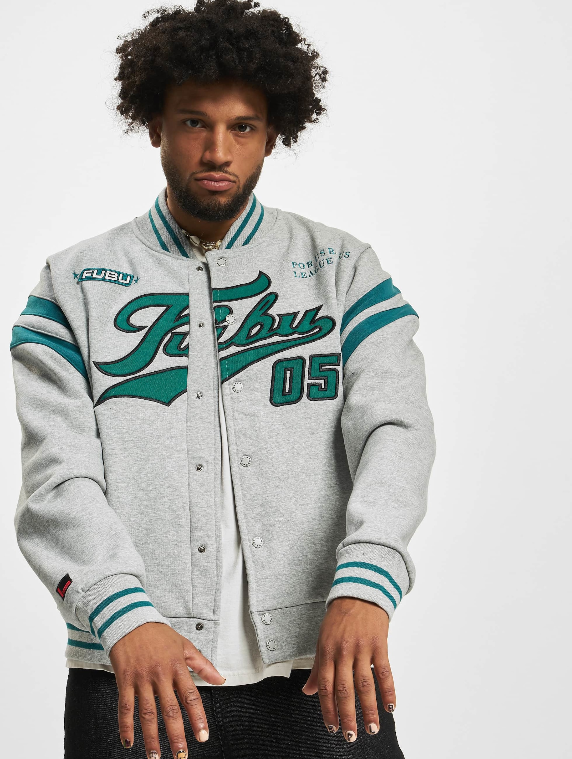 Fubu FM223-005-1 Varsity Sweat College Jacket Mannen op kleur grijs, Maat XS